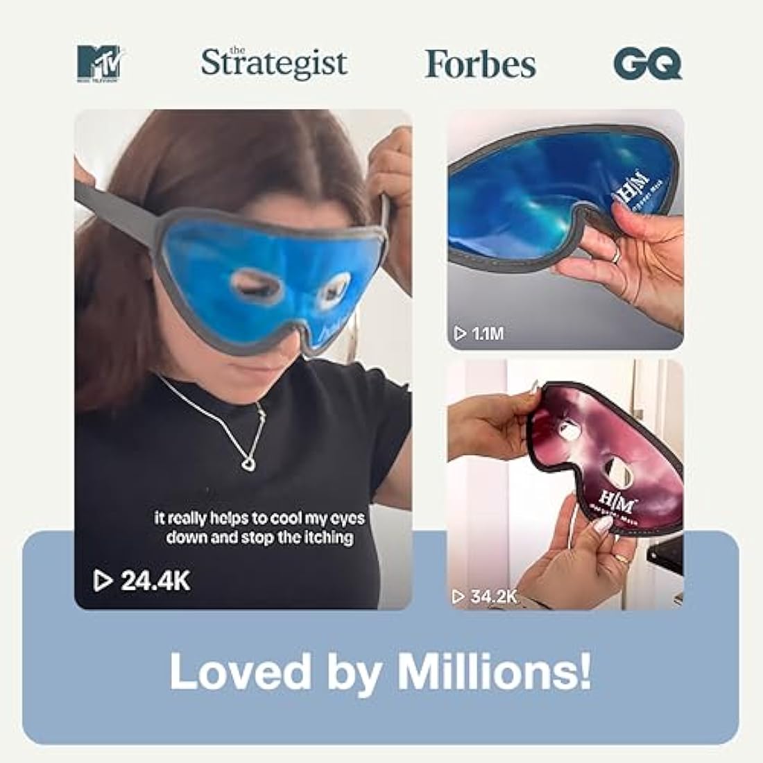 MyHalos Gel Eye Mask – Reusable Cooling Cold Compress for Puffy Eyes, Pink