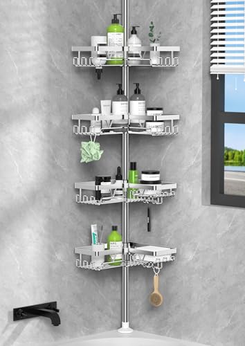 Kegii Telescopic Shower Caddy – 4-Tier Stainless Steel Corner Tension Shelf