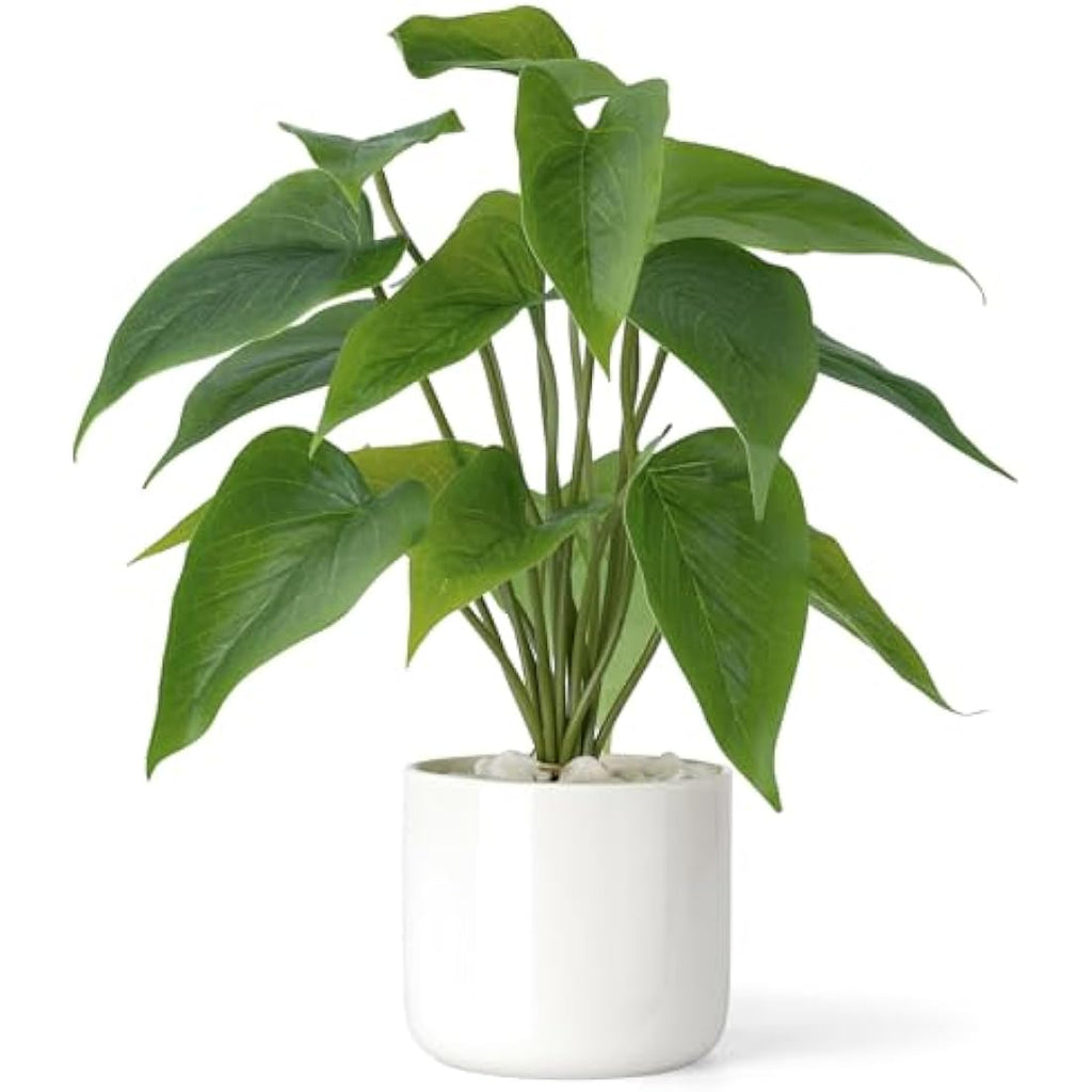 Mkono Artificial Pothos Plant in 4" White Ceramic Pot – 11" Faux Greenery