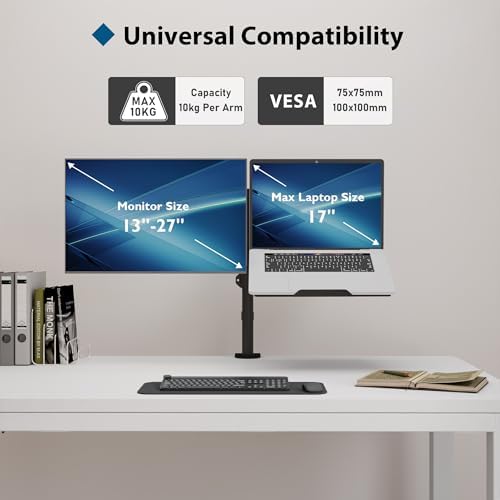 BONTEC Monitor Arm & Laptop Tray | Height Adjustable VESA Desk Mount