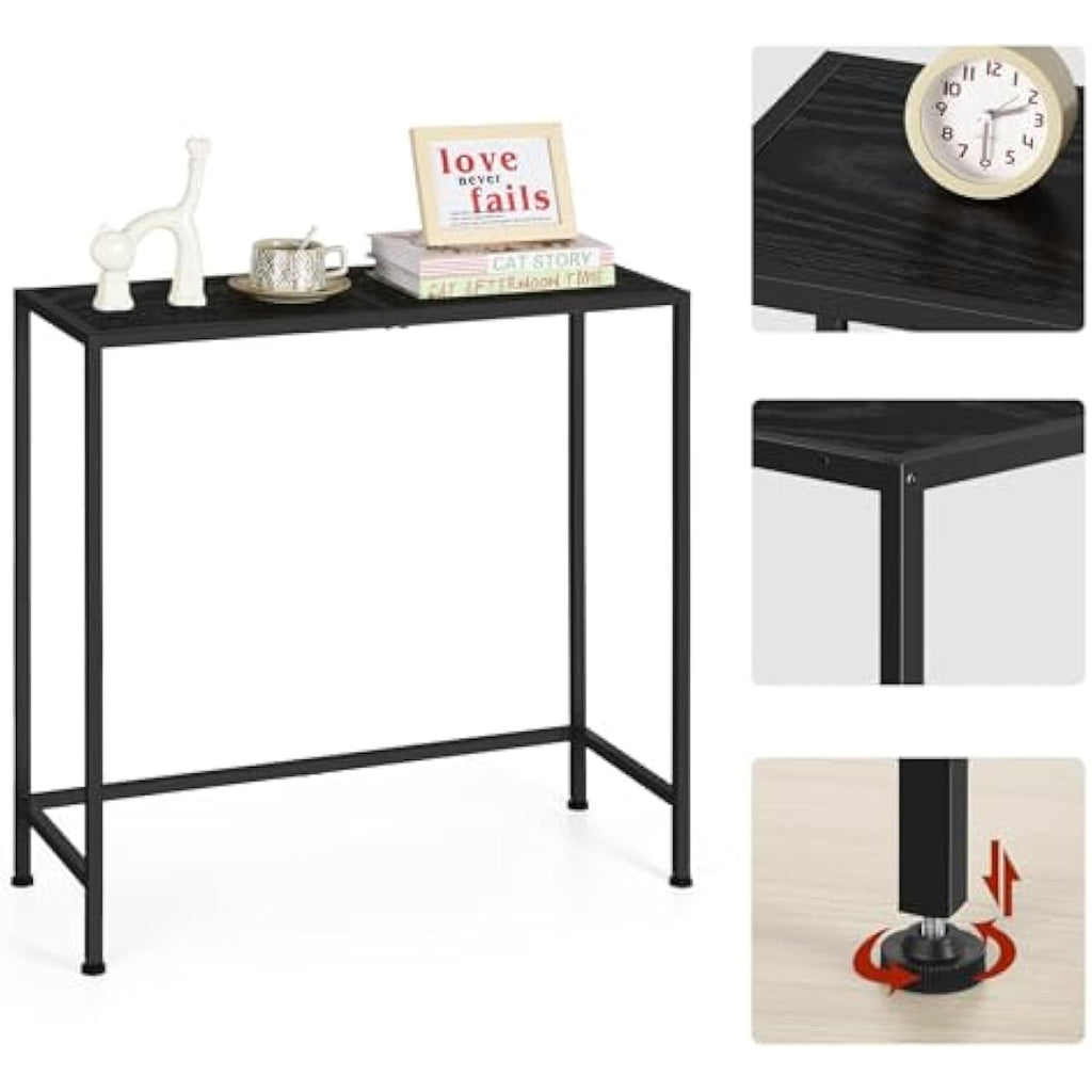 CADUKE Narrow Console Table | Modern Black Metal and Wood Sofa Table