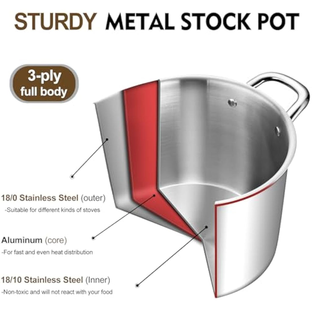 HaWare 10L Tri-Ply Stainless Steel Stock Pot with Glass Lid | Induction