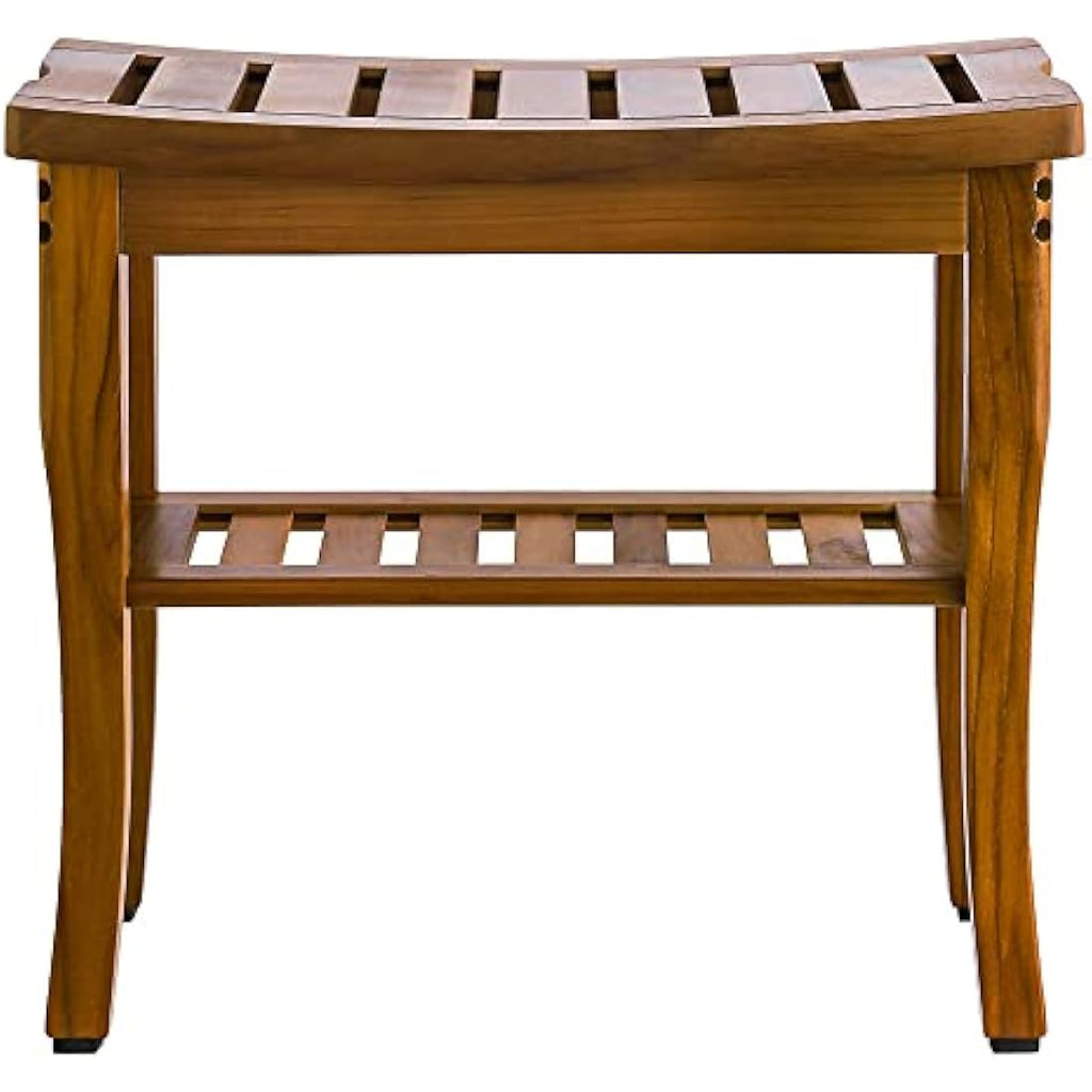 VaeFae Teak Shower Bench – Waterproof Wooden Spa Stool with Shelf