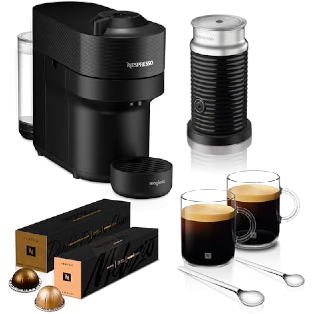 Nespresso Vertuo Pop Coffee Machine Bundle with Aeroccino Milk Frother