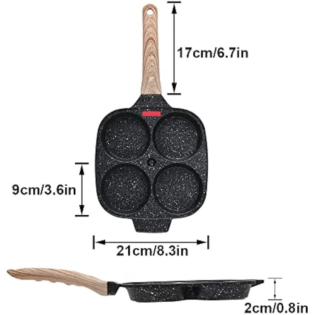 Bobikuke 4-Hole Non-Stick Egg Frying Pan with Lid | Aluminum Pancake Pan