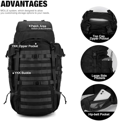 Tactical Military Backpack – Large Molle Rucksack with Rain Cover