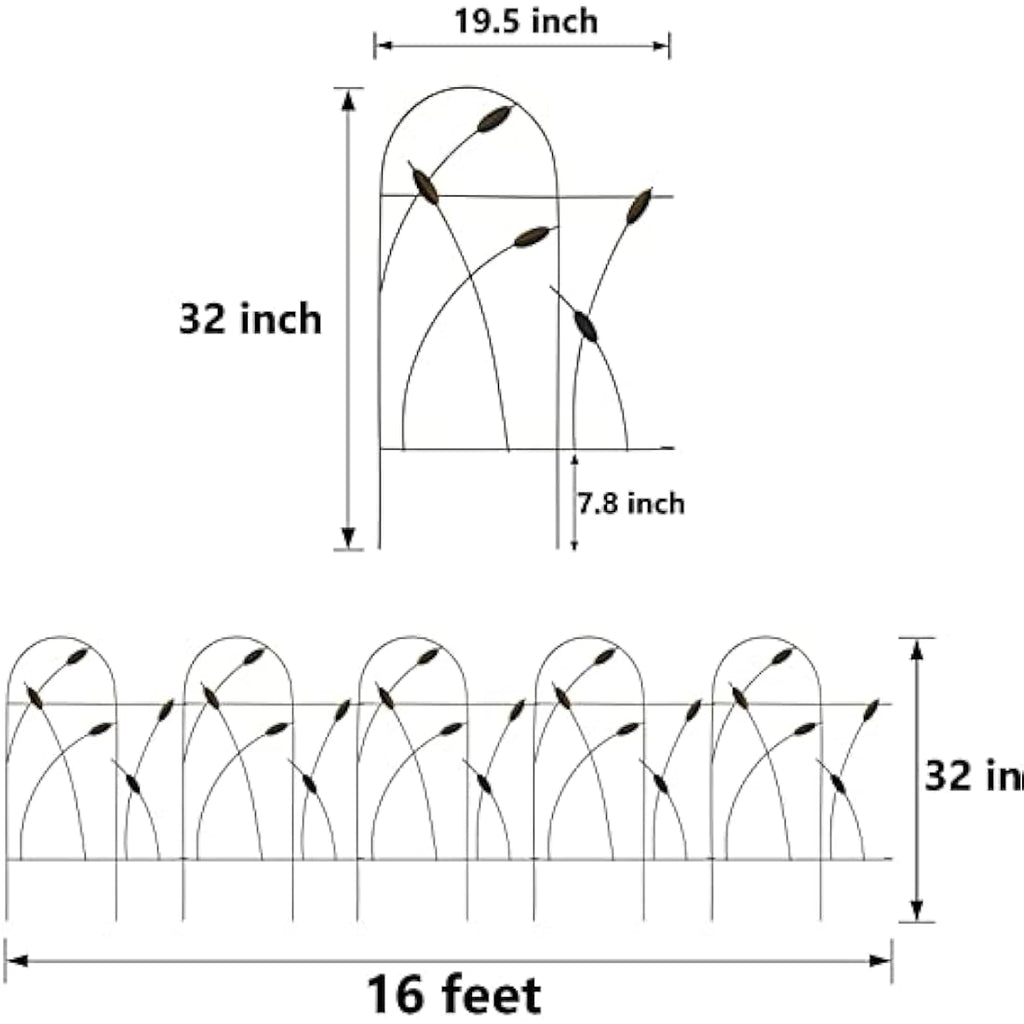 Thealyn 10-Pack Rustproof Metal Garden Fence - 82cm H x 4.9m L Black Border