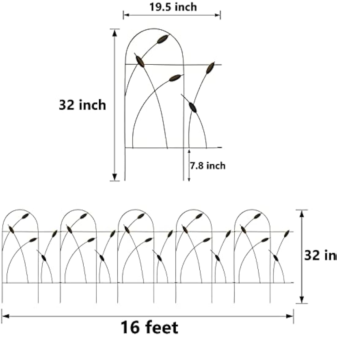 Thealyn 10-Pack Rustproof Metal Garden Fence - 82cm H x 4.9m L Black Border