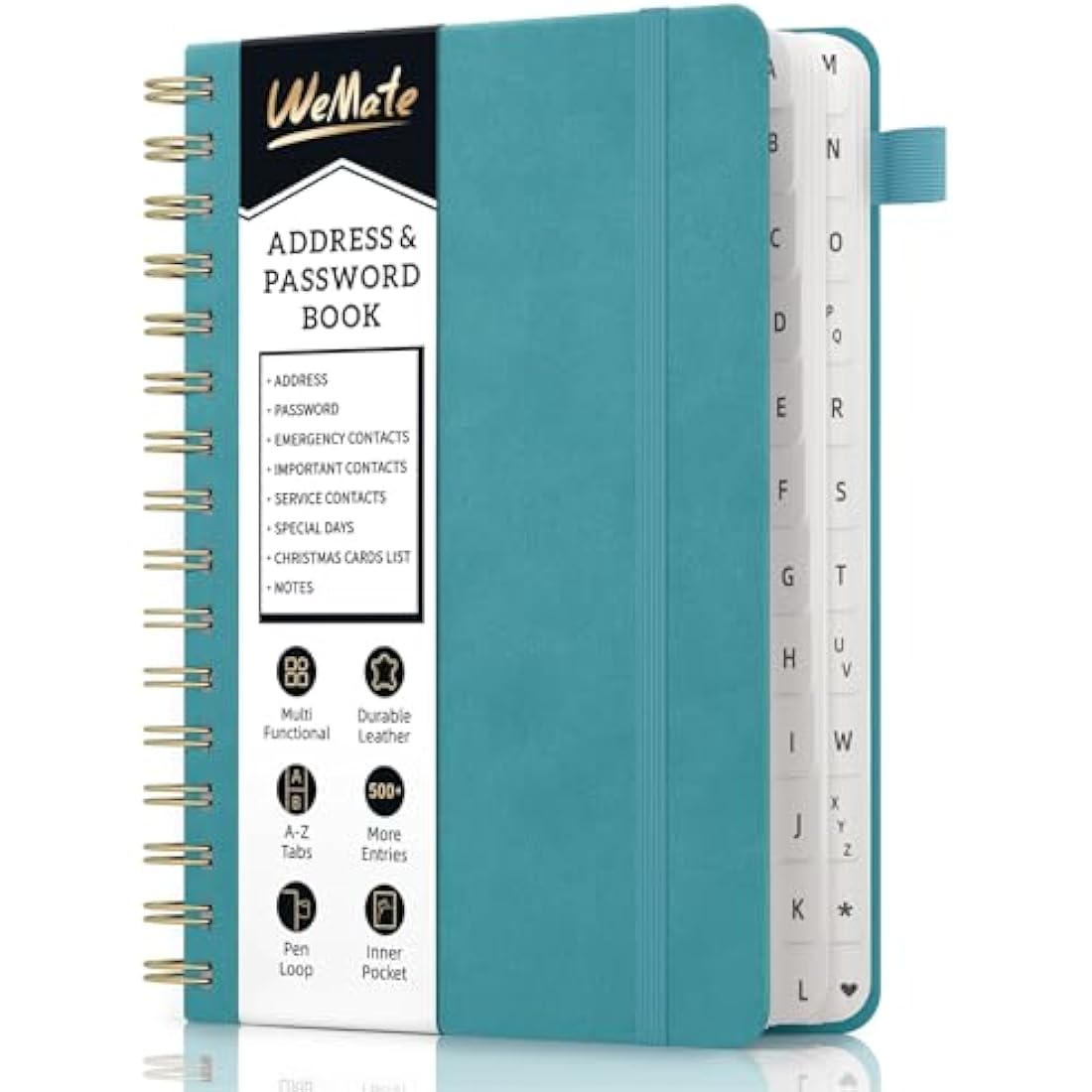 WEMATE Leather Address Book with Alphabetical Tabs - Green Hardcover