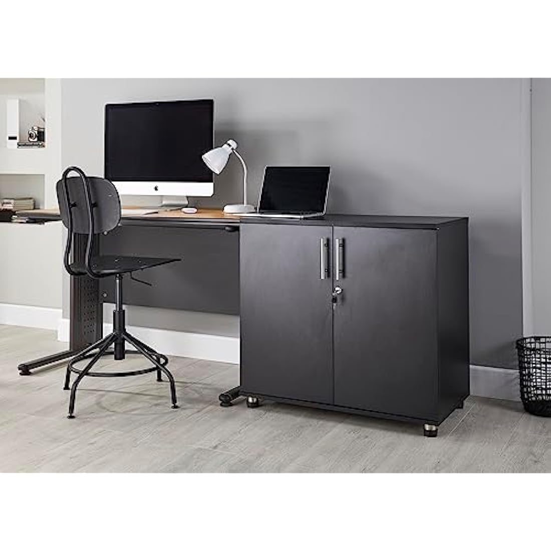 MMT Furniture Black Lockable Office Storage Cabinet | 75cm Desk Height