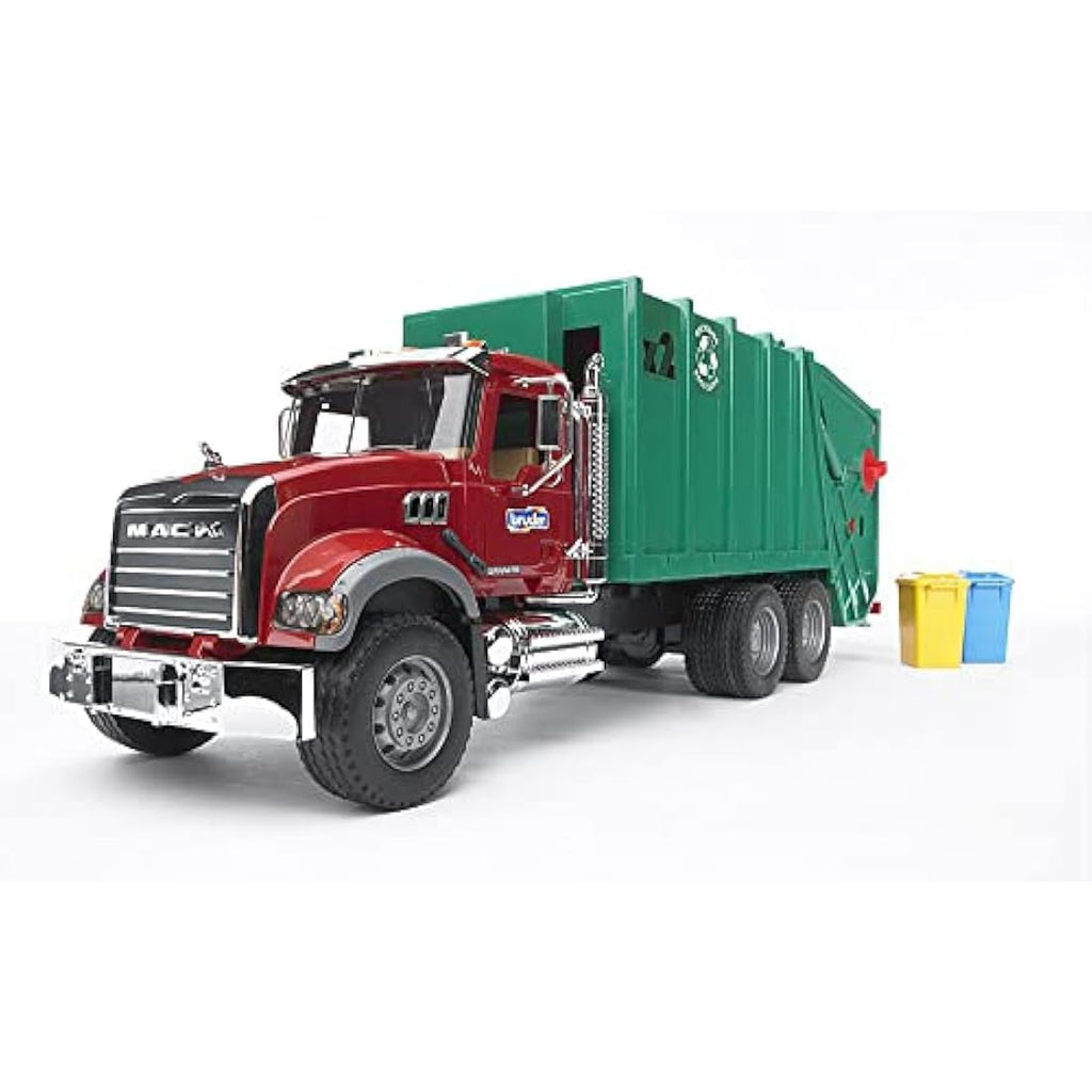 MACK Granite Garbage Truck Model - Red and Green Toy Vehicle for Kids
