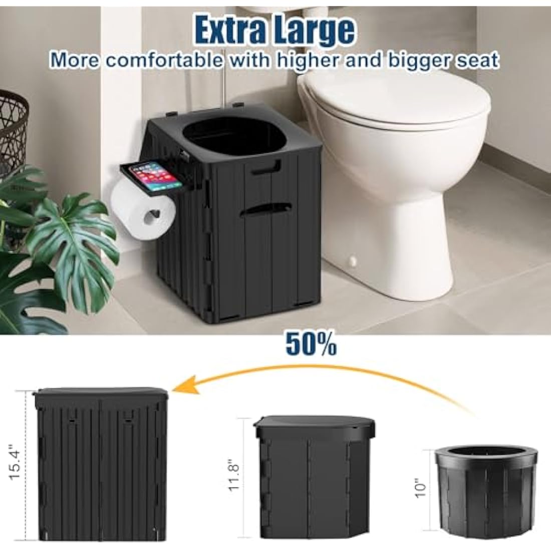 WADEO Extra-Large Portable Camping Toilet | Heavy-Duty Foldable Potty