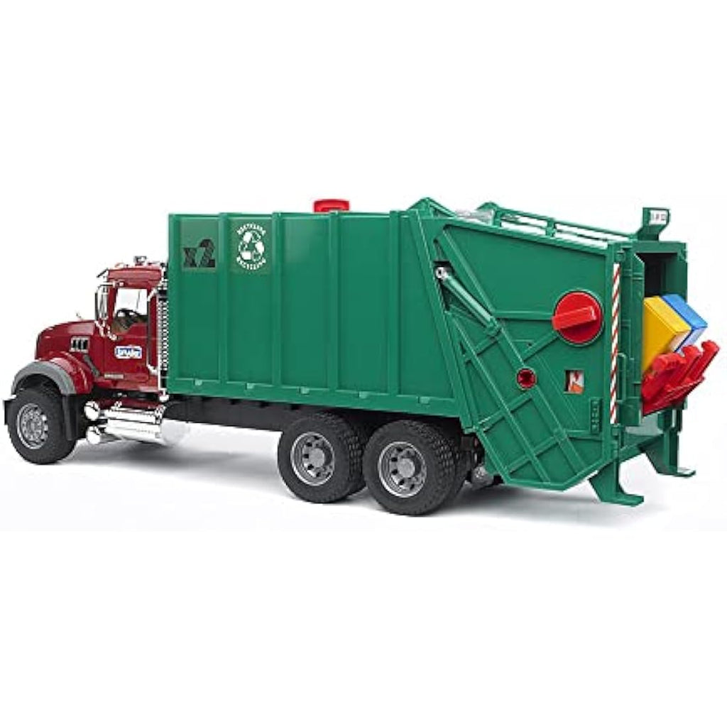 MACK Granite Garbage Truck Model - Red and Green Toy Vehicle for Kids