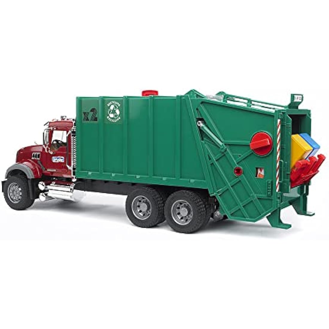 MACK Granite Garbage Truck Model - Red and Green Toy Vehicle for Kids