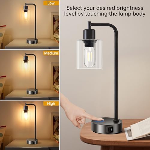 Homelist Touch Bedside Lamps Set of 2 - Industrial Dimmable USB C+A Ports