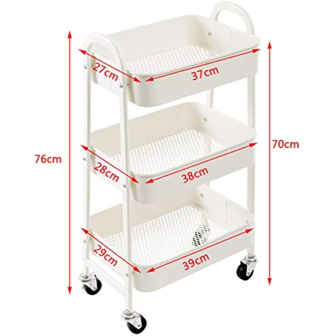 Jolof Store 3-Tier Metal Rolling Utility Cart - White Storage Trolley