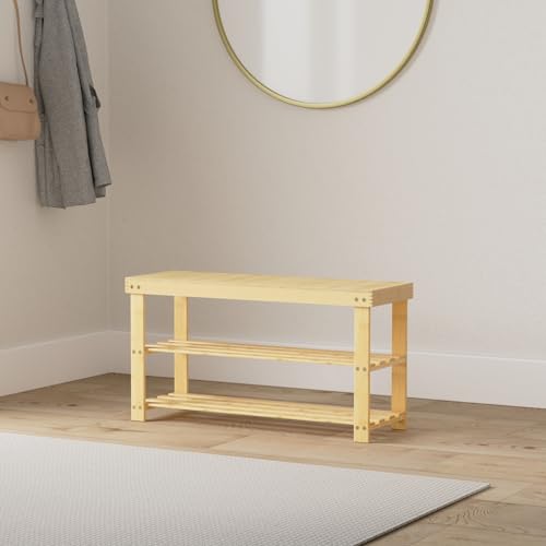 SMIBUY 3-Tier Bamboo Shoe Rack Bench | Entryway Storage Shelf - Natural