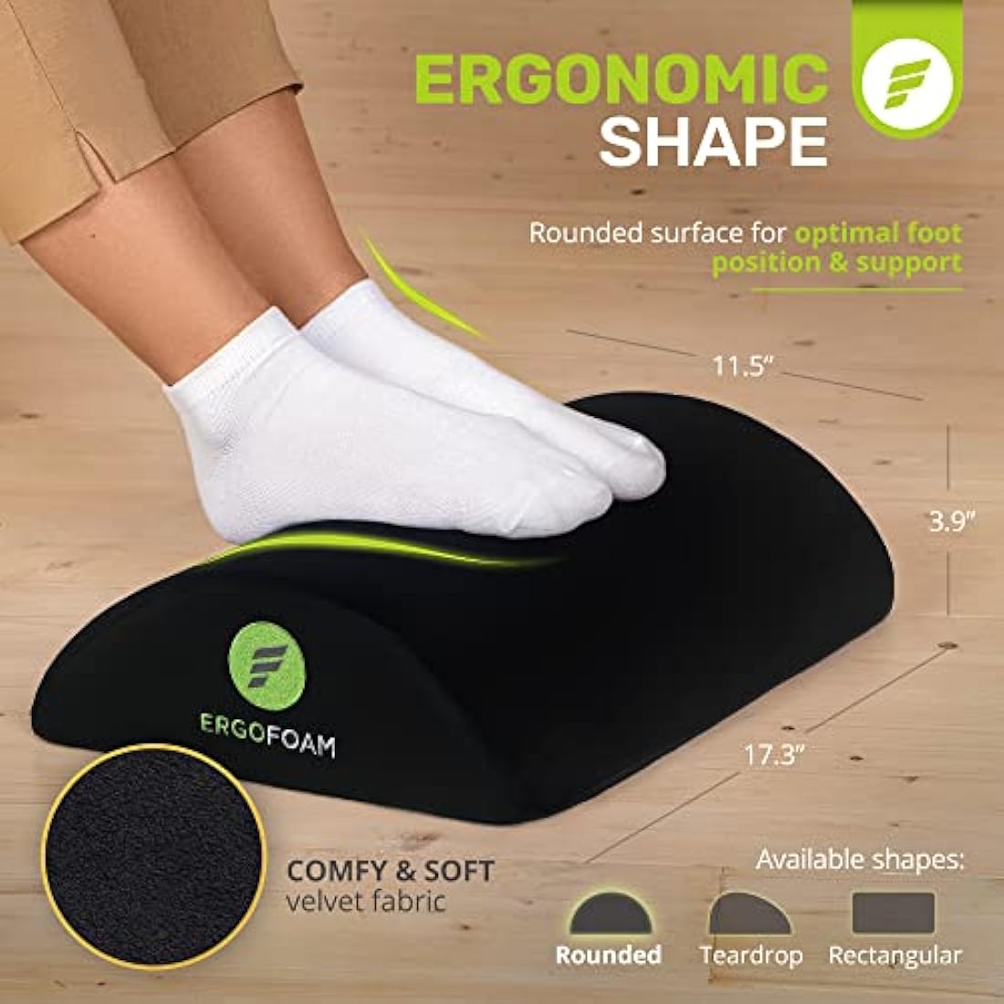 ErgoFoam Ergonomic Under Desk Foot Rest – Premium Velvet Rocker (Black)