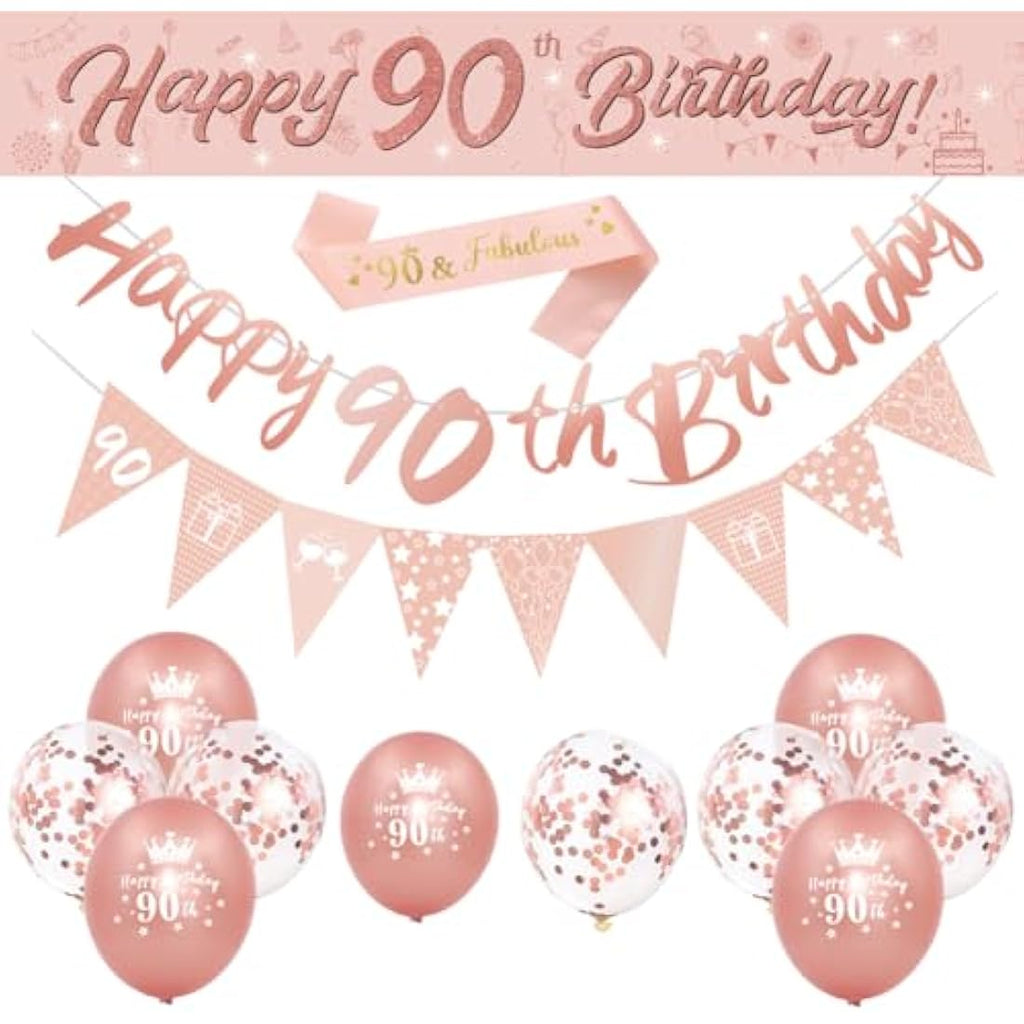 DEARLIVES 90th Birthday Decorations – 14pc Rose Gold Party Supplies Kit