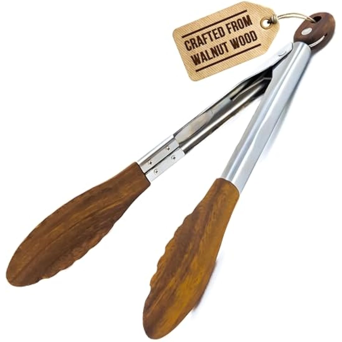 Boxiki Kitchen 12-Inch Olive Wood Tongs for Cooking and Grilling