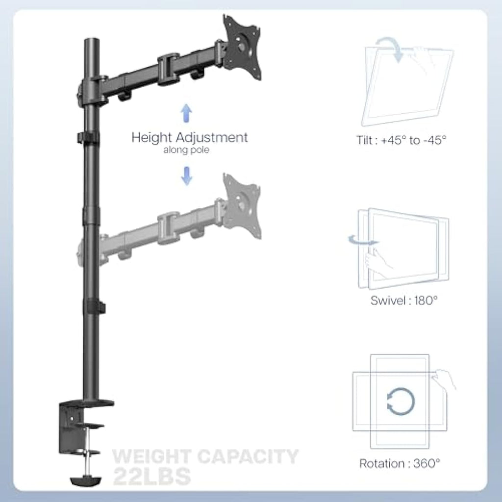 VIVO Extra Tall Single Monitor Desk Mount | 31" Pole Stand for 13-38" Screens