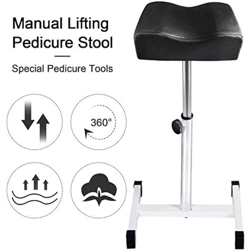 Kalolary Adjustable Pedicure Footrest - Black PU Leather Salon Stool