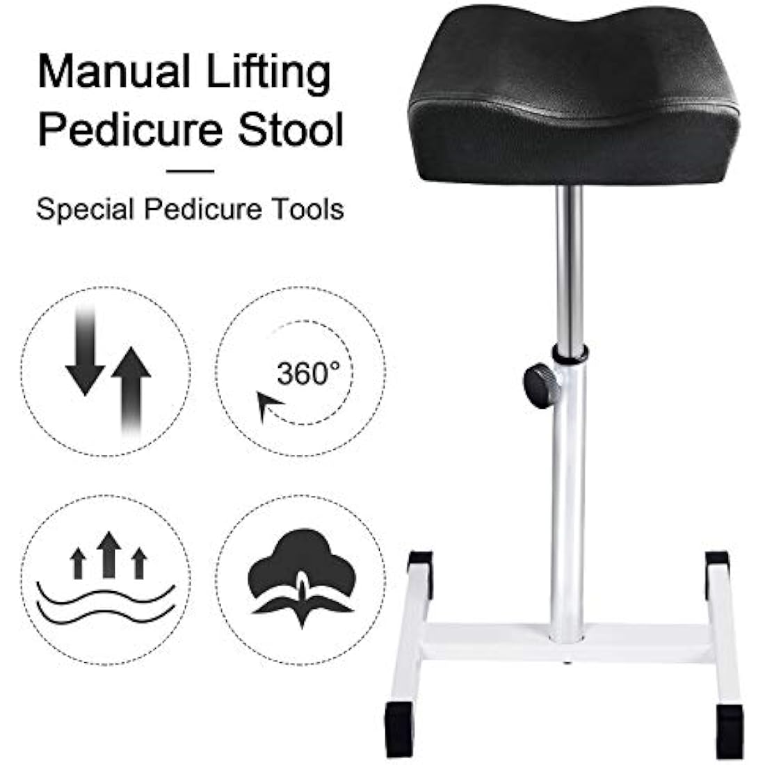 Kalolary Adjustable Pedicure Footrest - Black PU Leather Salon Stool