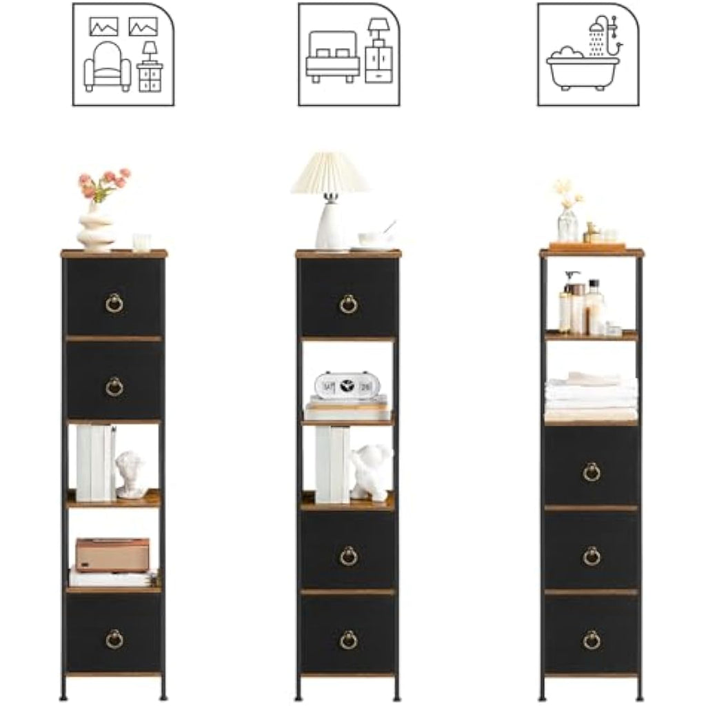 HOOBRO Tall Corner Bathroom Cabinet – Slim Storage Unit with 3 Drawers