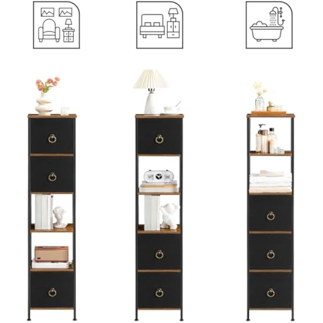 HOOBRO Tall Corner Bathroom Cabinet – Slim Storage Unit with 3 Drawers