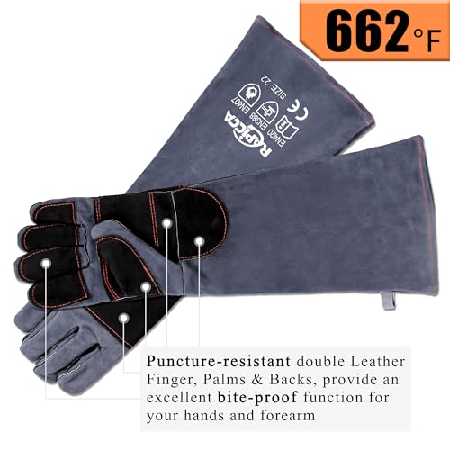 RAPICCA 22in Bite Proof Leather Animal Handling Gloves for Dogs and Cats
