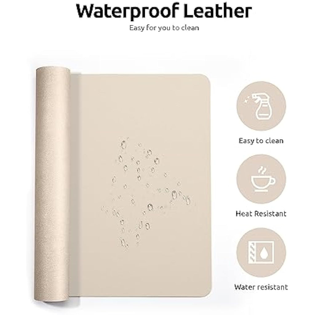 YSAGi Large Leather Desk Mat | Non-Slip Waterproof PU Mouse Pad, Beige
