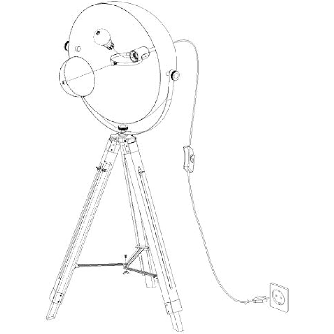 Eglo Covaleda Industrial Tripod Floor Lamp | Black & Gold Wood Steel