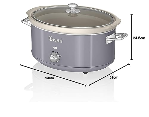 Swan Retro Slow Cooker | 6.5L Ceramic Pot with Keep Warm - Grey