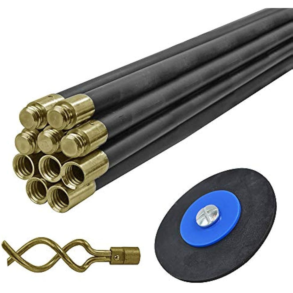 Faithfull Drain Rod Set 9m (30ft) - 12 Piece Kit with Brass Connectors