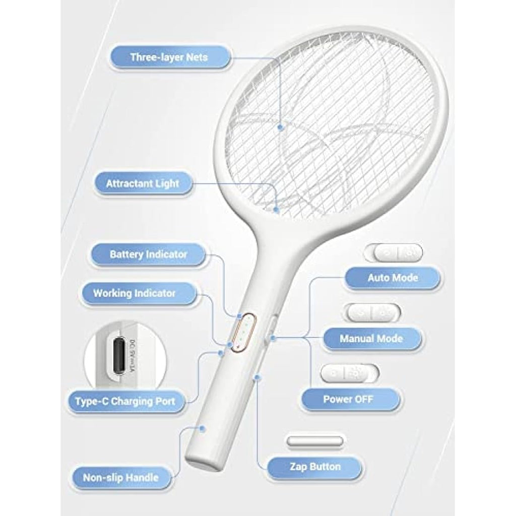 YISSVIC Electric Fly Swatter | 4000V Bug Zapper Racket | 1500mAh USB-C