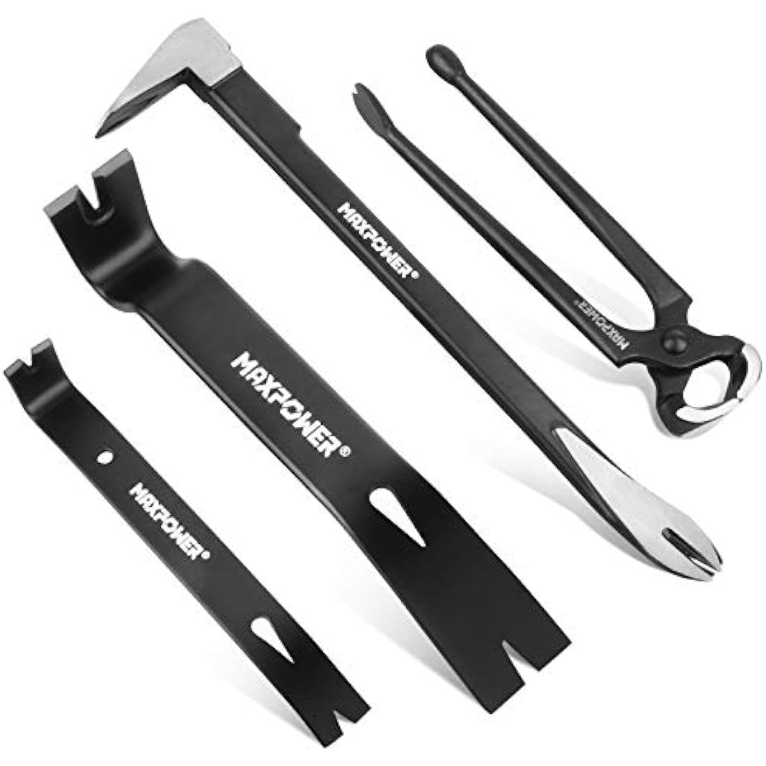 MAXPOWER 4-Piece Pry Bar and Nail Puller Set | Demolition Tool Kit