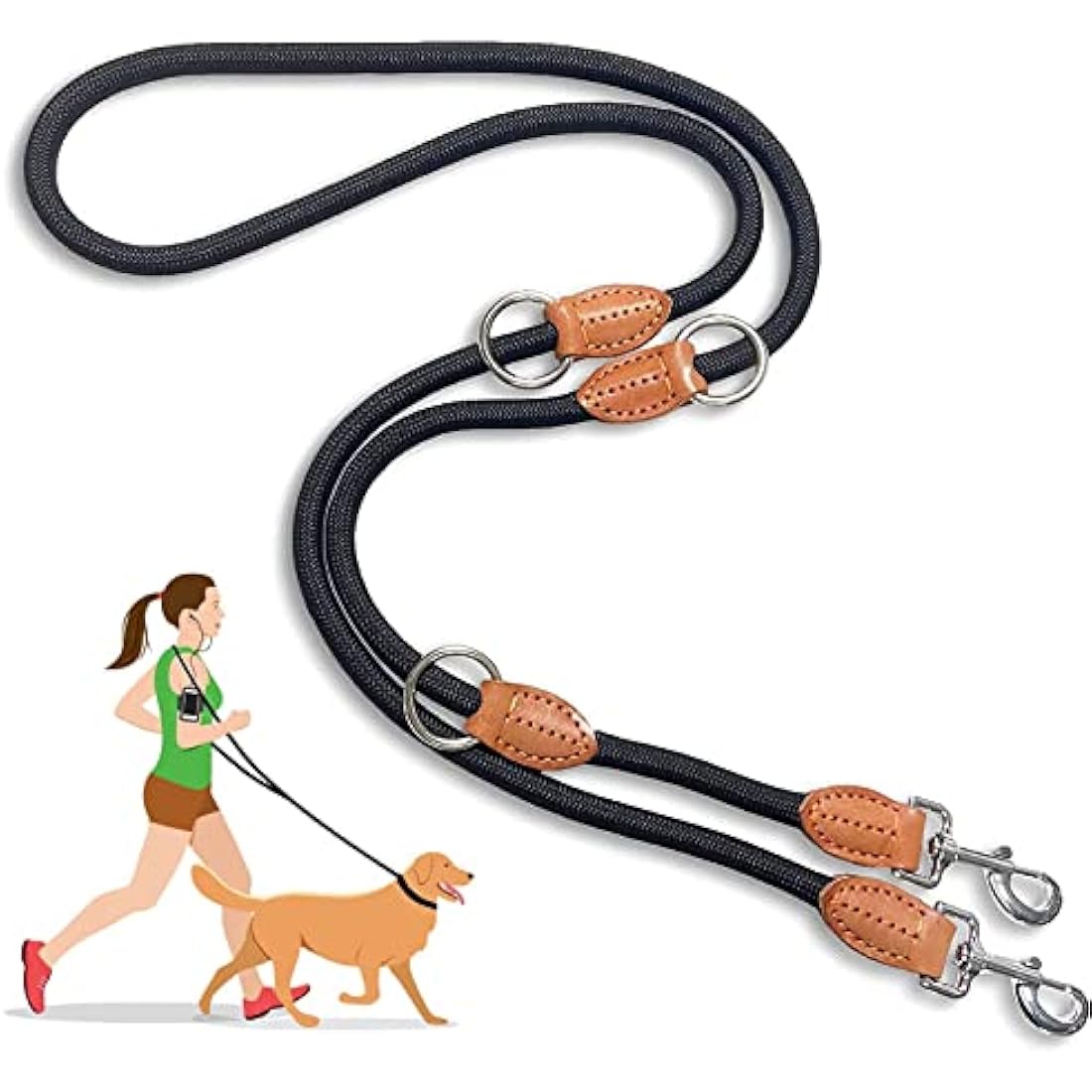 Hands Free Dog Lead – 7ft Nylon Training Leash, Black