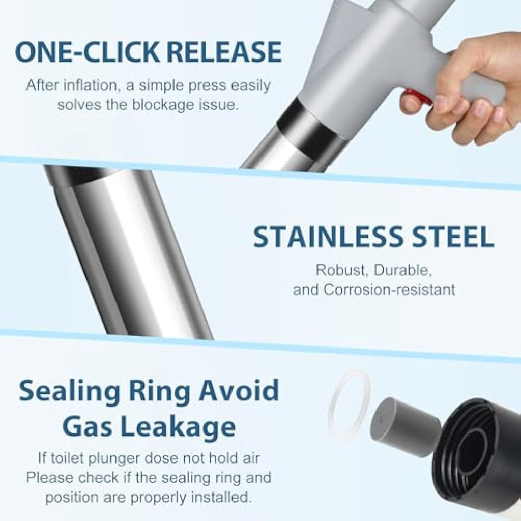 inShareplus High Pressure Toilet Plunger – Stainless Steel Drain Unblocker