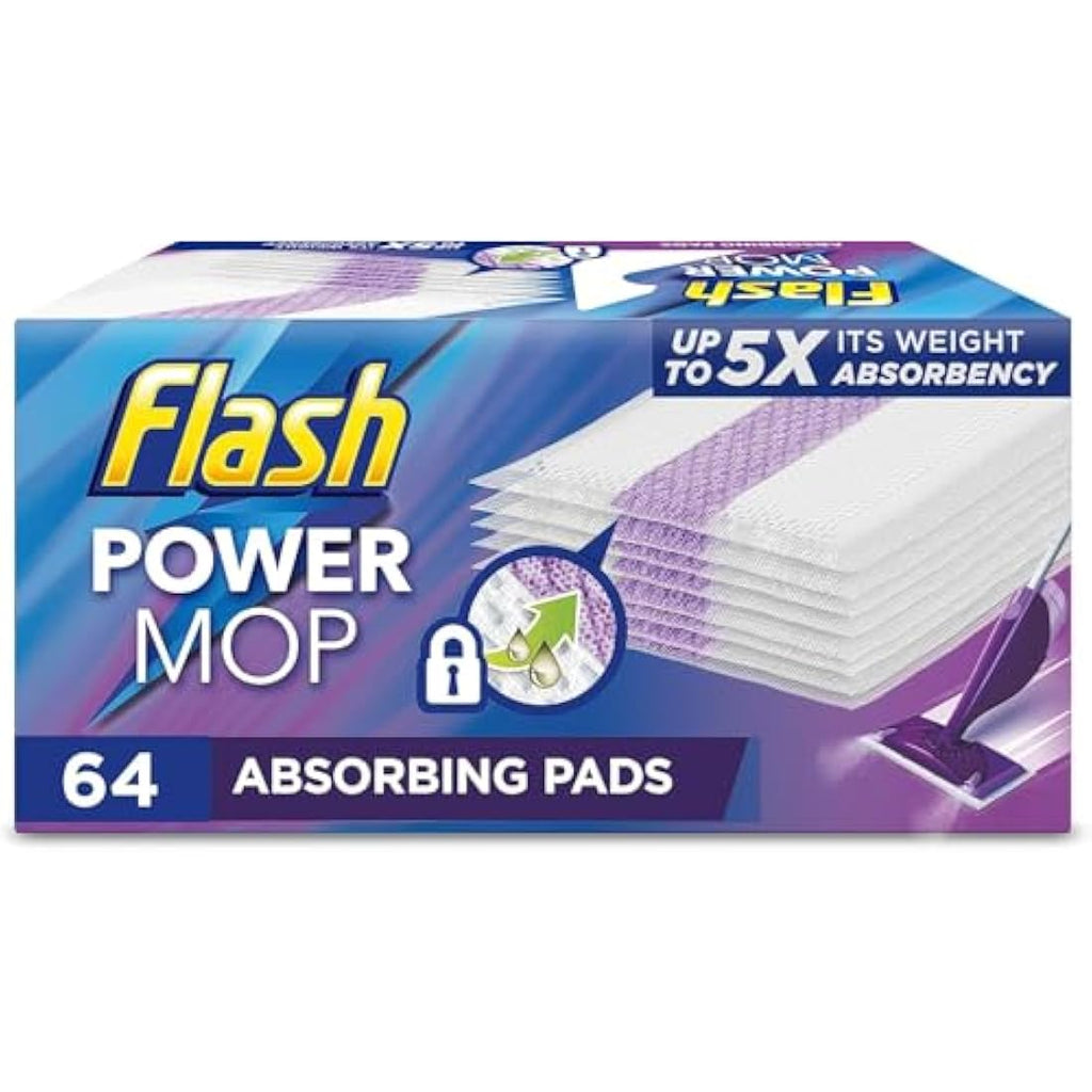 Flash Powermop Absorbing Pad Refills - White Floor Wipes, 64 Pack