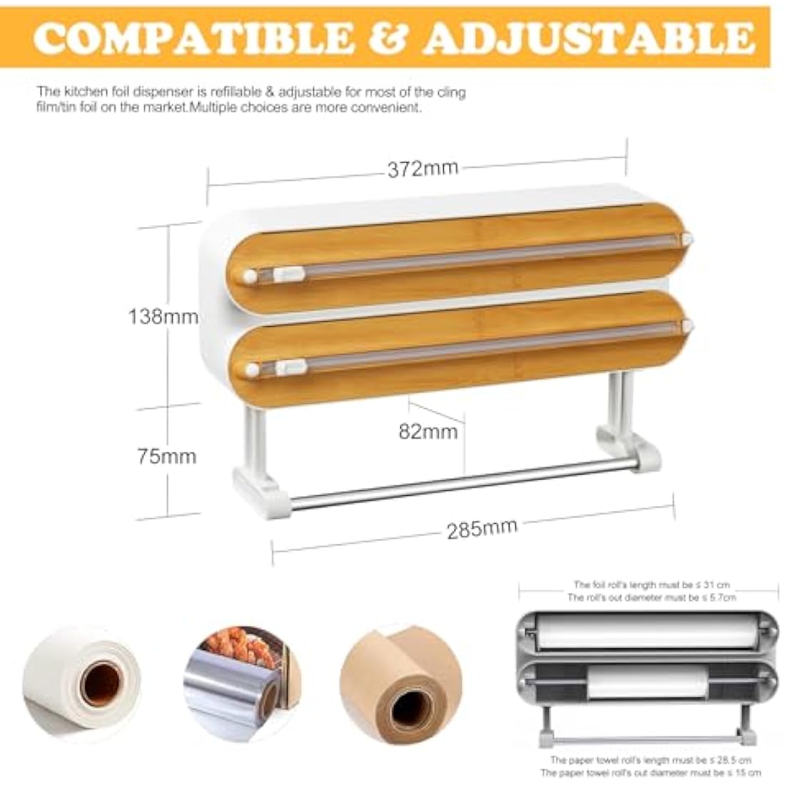 3-in-1 Magnetic Cling Film Dispenser & Paper Towel Holder