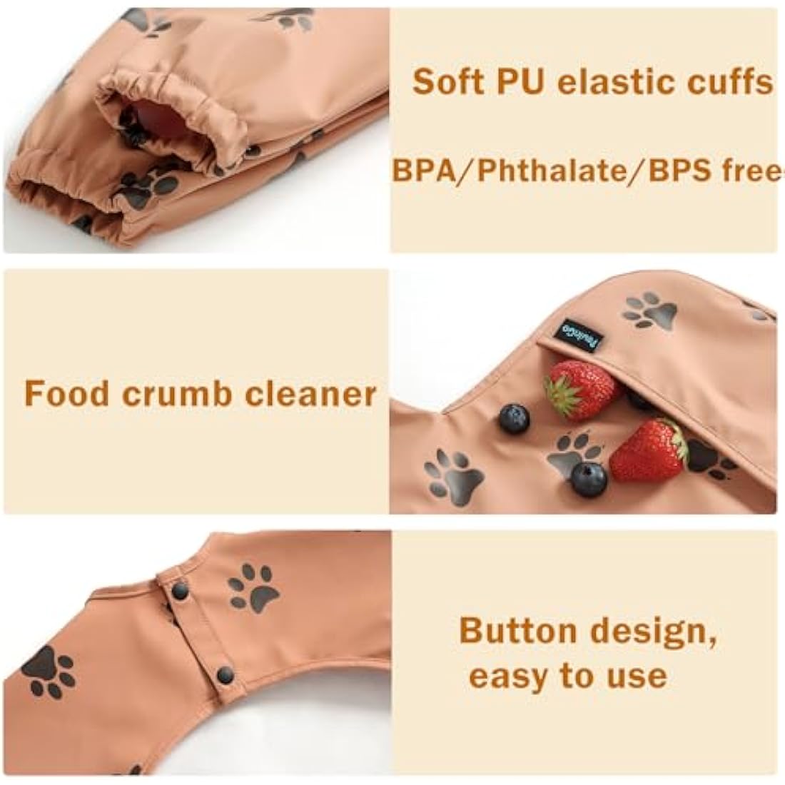 PewinGo Long Sleeve Weaning Bib | Waterproof PU Baby Coverall – Orange