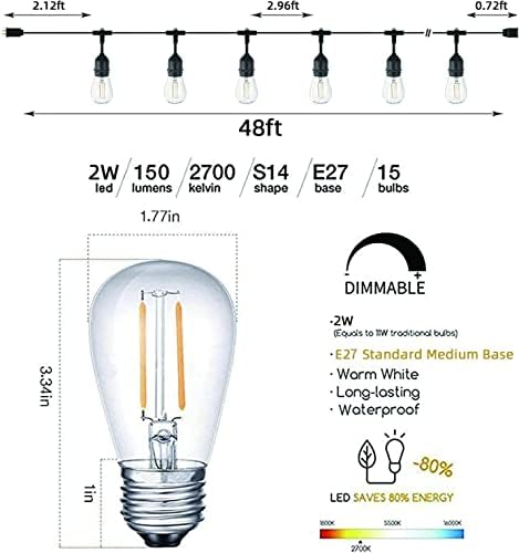 Svater 96FT Outdoor LED String Lights – IP65 Waterproof S14 Festoon Lights