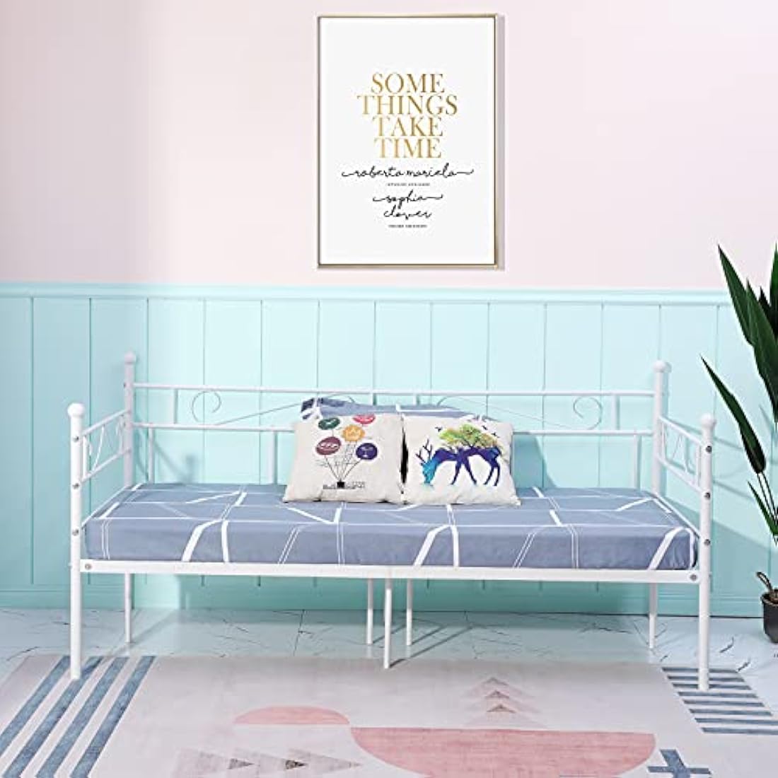 Jolof Store Modern Metal Daybed Frame | Twin Platform Bed Base, White