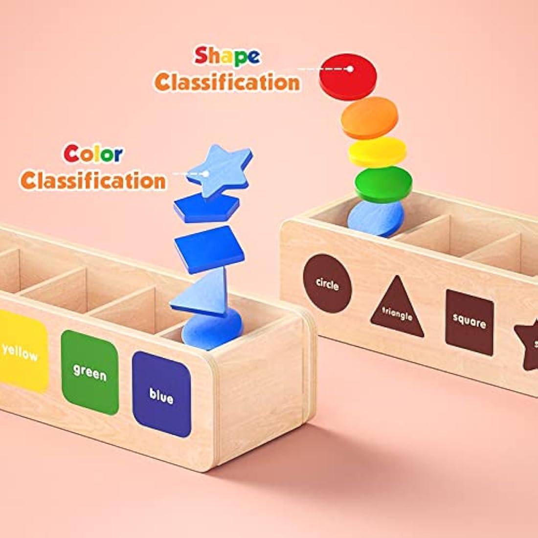 Wooden Montessori Shape Sorting Toy for Toddlers Age 2-3