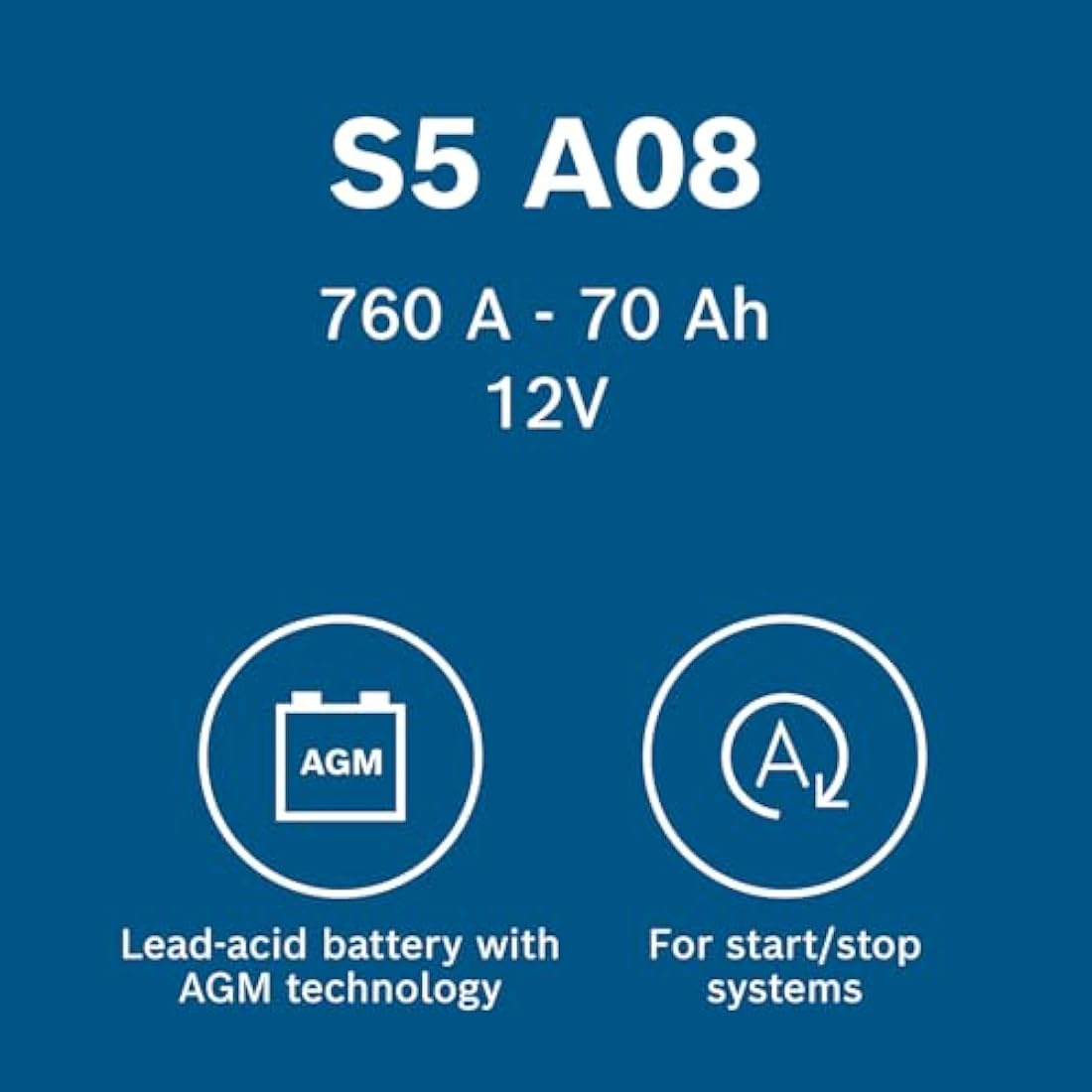 Bosch S5A08 AGM Car Battery | 12V 70Ah 760A | Type 096 Start-Stop