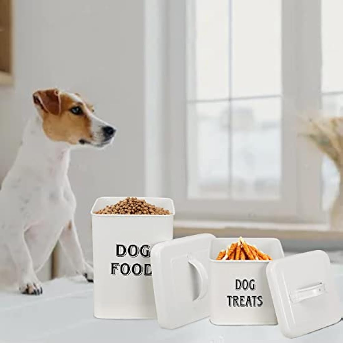 Morezi Farmhouse Pet Food and Treats Container Set with Scoop – Carbon Steel