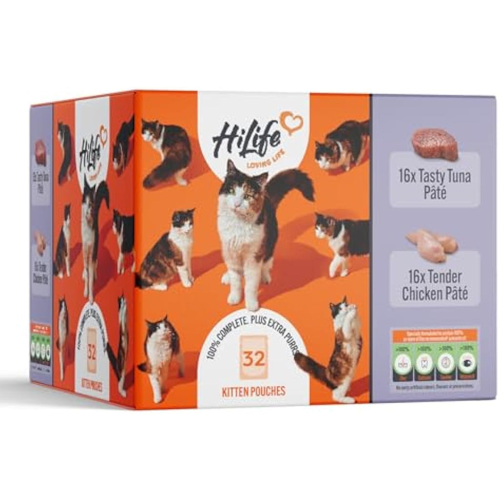 HiLife Grain Free Kitten Wet Cat Food | Chicken & Tuna Pate (32 x 70g)