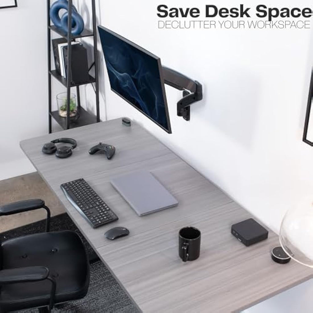 VIVO Single Monitor Wall Mount – Pneumatic Full Motion Arm for 17-27" Screens