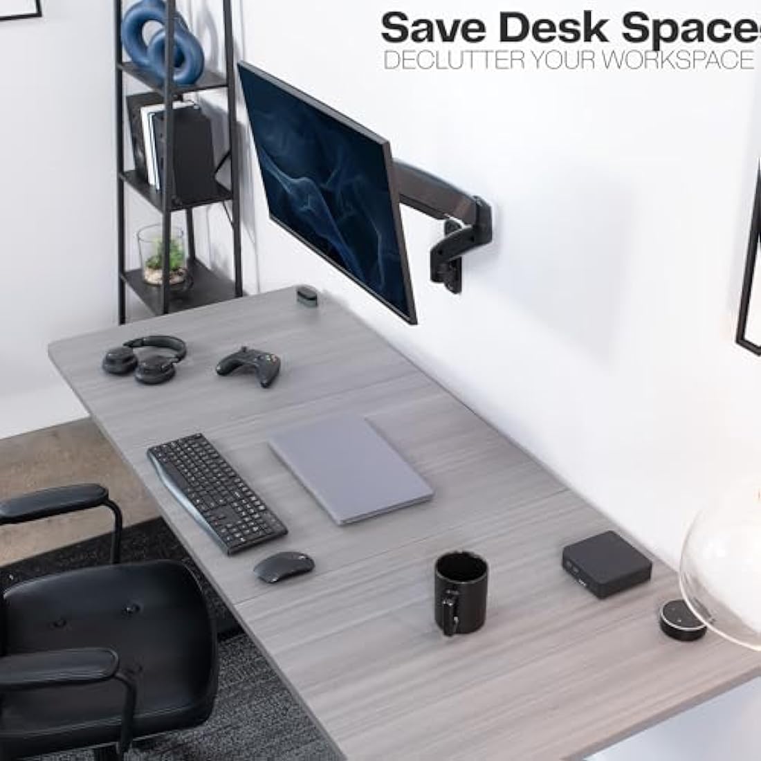 VIVO Single Monitor Wall Mount – Pneumatic Full Motion Arm for 17-27" Screens