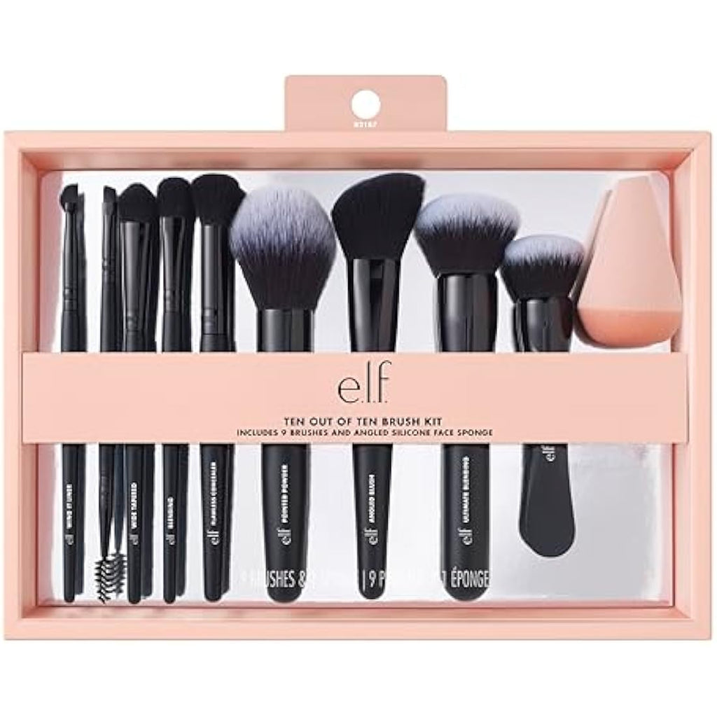 e.l.f. 10-Piece Makeup Brush Set | Vegan Synthetic Face & Eye Kit